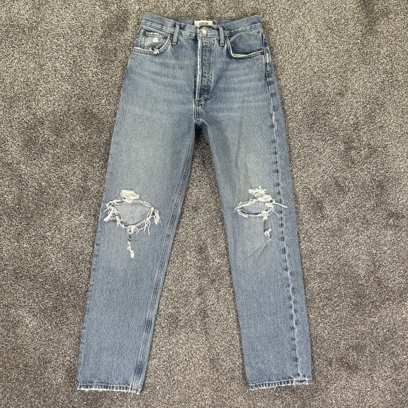 Agolde 90s Pinch High-Rise Straight Leg Fit Distressed Jeans Women 25 Button Fly
